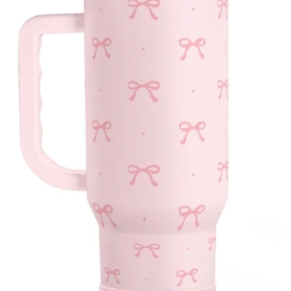 Pink Bow Pattern Insulated Travel Tumbler with Straw Lid